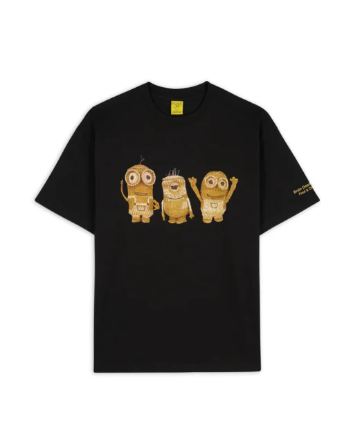 BRAIN DEAD X MINIONS WOVEN KEVIN CARL DAVE T-SHIRT - BLACK