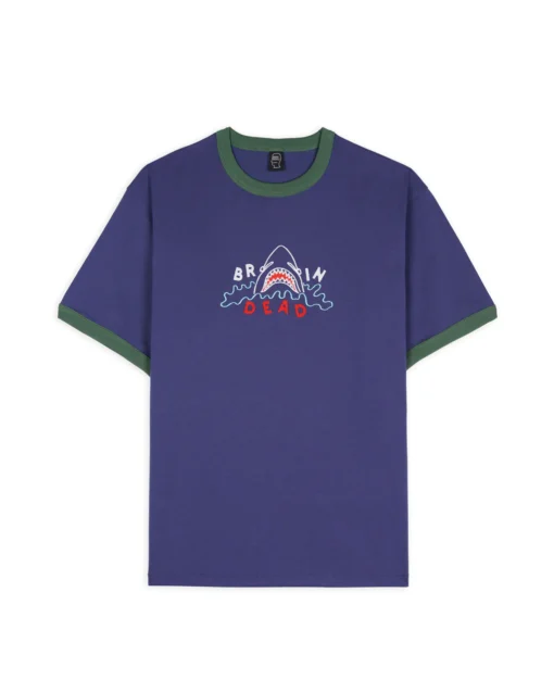 SHARK ATTACK RINGER T-SHIRT - NAVY